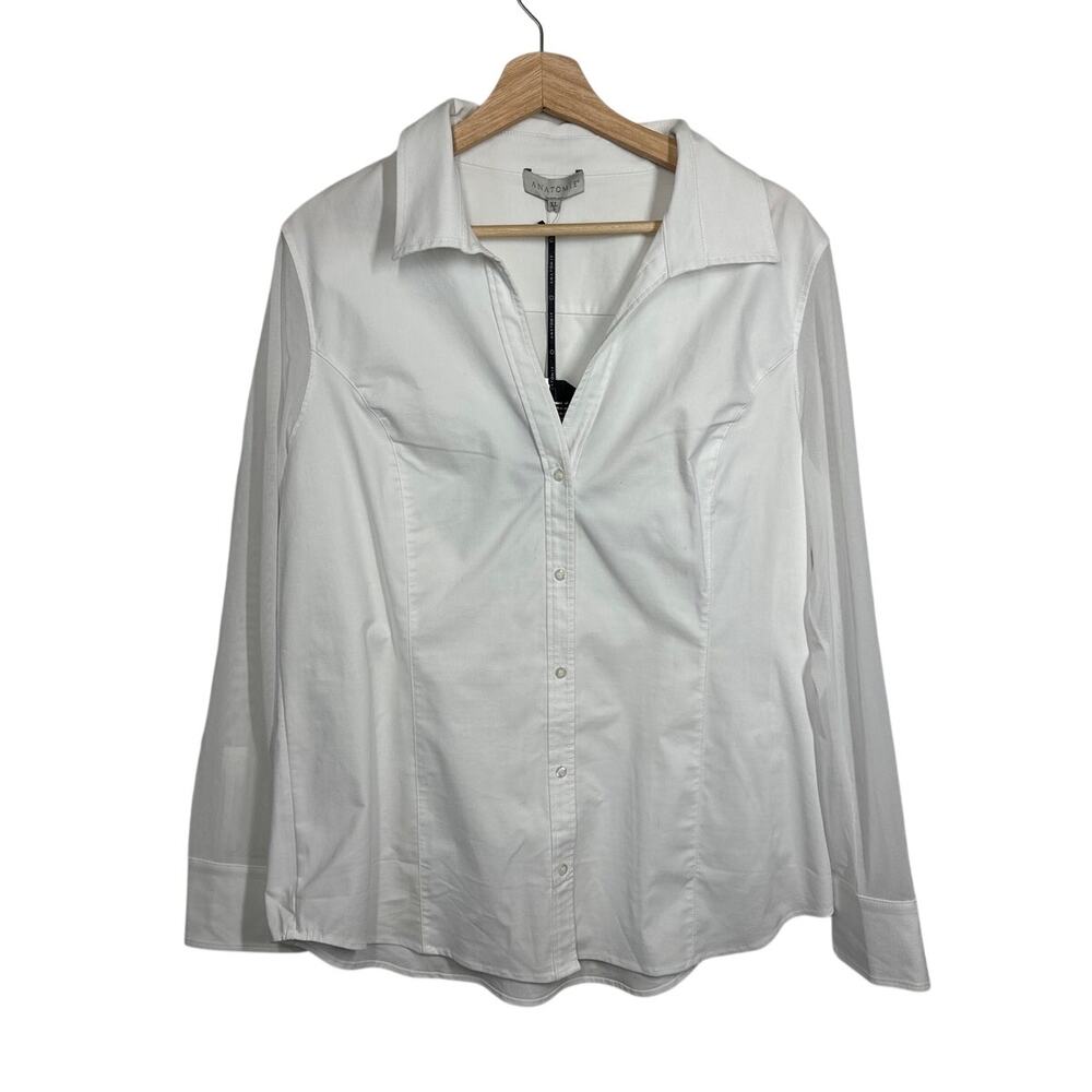 Anatomie Beth Button Front Shirt White Sz XL Travel Wrinkle Resistant Luxury